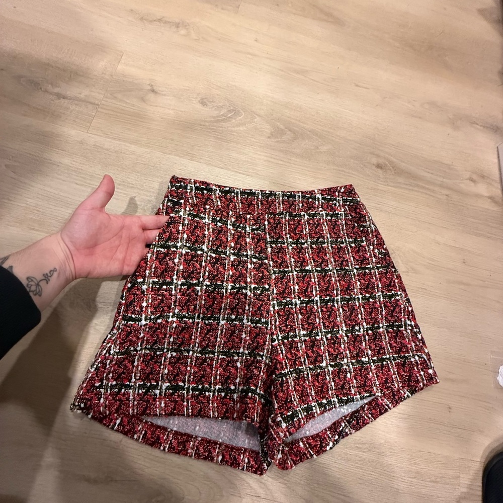 SHEIN Red and Black Plaid High Waist Shorts